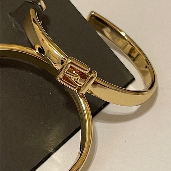 All Saints Gold Women's Buckle Detail Hoop Earrings NWT - Picture 2 of 3